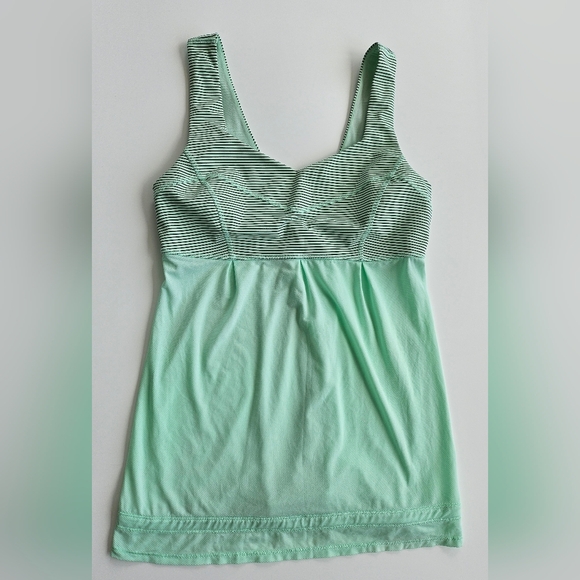 Lululemon Tank Top 6 Mint Green Black Stripe Drawstring Ruffle Bottom Seafoam - Picture 5 of 14